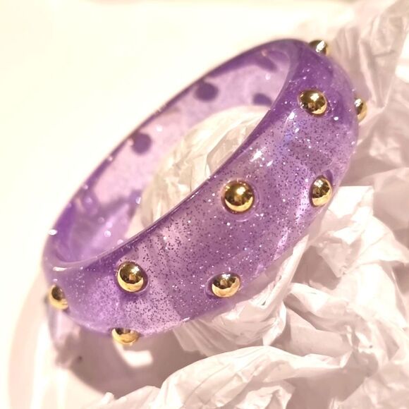 New FREE PEOPLE Pink Studded Resin Bangle Bracelet In Purple - Picture 4 of 8